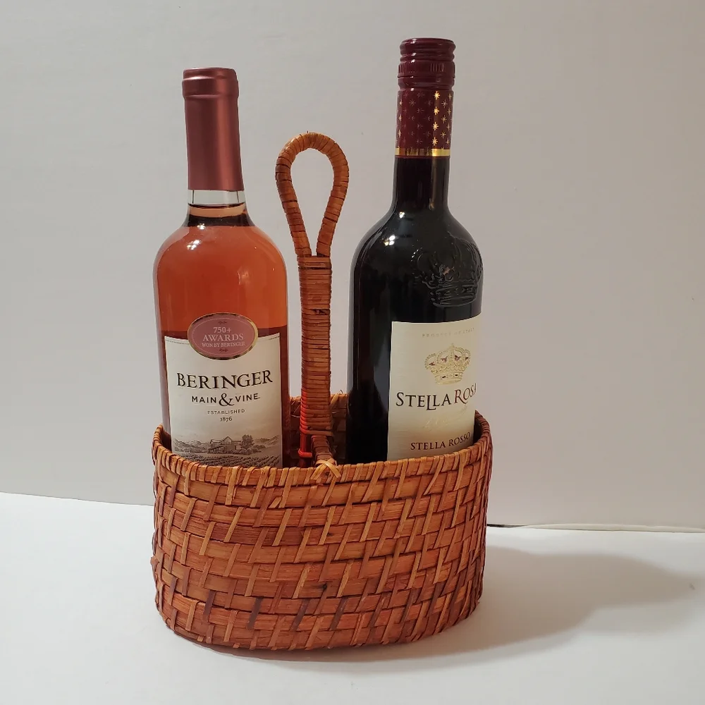 Vintage Weaved Wicker Divided Wine Basket